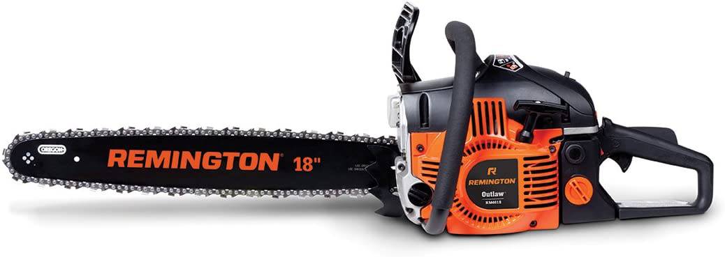 Remington RM4618 Outlaw 46cc 2-Cycle 18-Inch Gas Powered Chainsaw with Carrying Case Automatic Chain Oiler and 5-Point Anti Vibration System, 46 cc-18, Orange